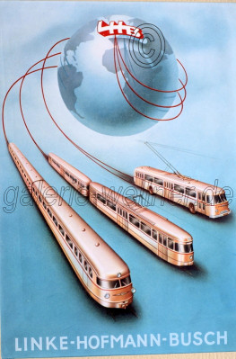 Historische Werbegrafik des Personentransport-Fahrzeug-Herstellers Linke-Hofmann-Busch