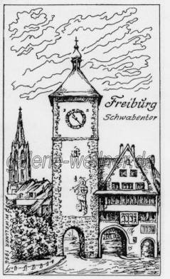 Schwabentor Freiburg im Breisgau Zeichnung